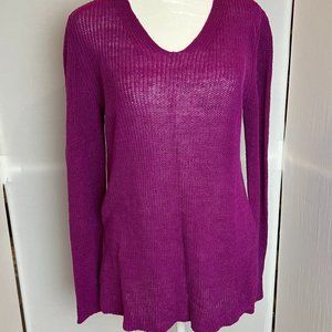 Eileen Fisher Petites 100% Organic Linen Purple Crochet Lightweight Sweater